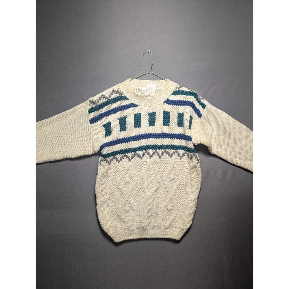 Persuasion Knit Sweater Womens White blue Vintage New with Tags Sz Large